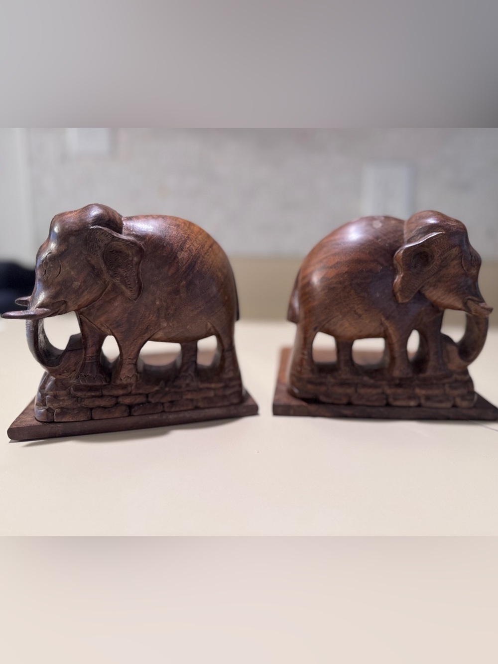 Wooden Elephant Bookends/Wall Decor